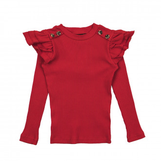 Блуза с къдрички от памучен рипс в червено 1