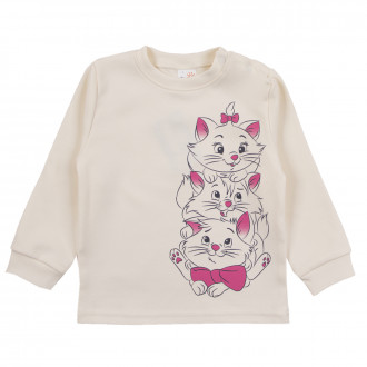 Детска памучна блуза с котенца в цвят крем 1