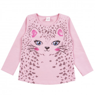 Плътна памучна блуза с котенце в розово 1