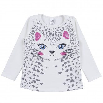 Плътна памучна блуза  с котенце в екрю 1