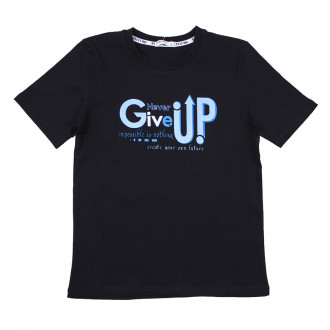 Детска памучна тениска "Give up" в черно 1