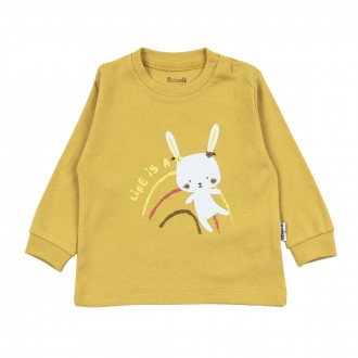 Бебешка памучна блуза "Little bunny" в цвят охра 1