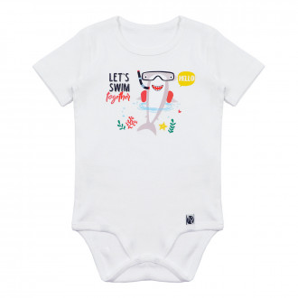 Бебешко памучно боди "Swim" в бяло