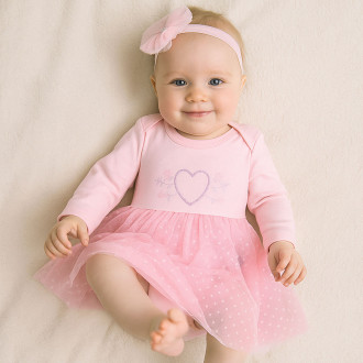 Бебешко боди-рокля с аксесоар "Heart" в розово