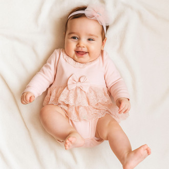 Бебешко боди-рокля с аксесоар в праскова