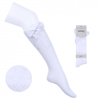 Детски ажурени 3/4 чорапи в бяло