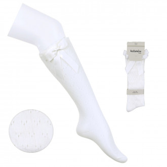 Детски ажурени 3/4 чорапи в екрю