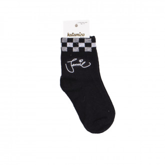 Къси чорапи със силиконов надпис в черно