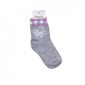 Къси чорапи със силиконов надпис в сив меланж