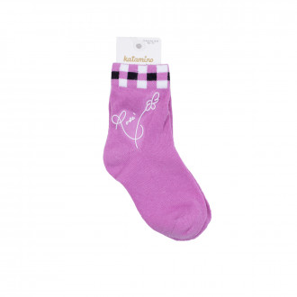 Къси чорапи със силиконов надпис в наситено розово