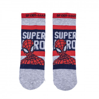 Детски къси чорапи със супер герой и надписи в сиво райе