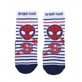 Детски къси чорапи със супер герой в бяло и синьо райе