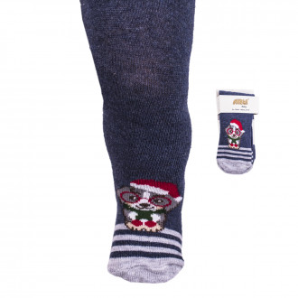 Коледен памучен чорапогащник "Коледно кученце" в синьо 1