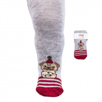 Коледен памучен чорапогащник "Коледно кученце" в сиво 1