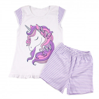 Лятна пижама с еднорог в лилаво райе