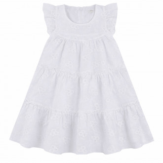 Детска бяла рокля с флорални бродерии