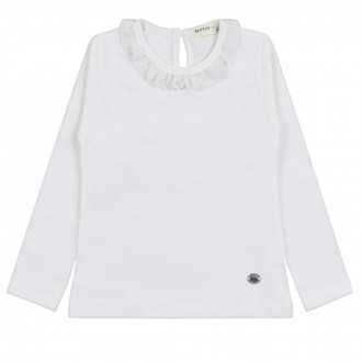 Детска блуза с рязана дантела в екрю