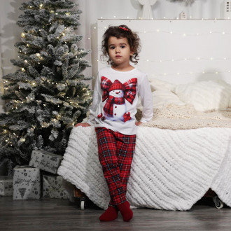 Детска коледна пижама "Snow girl" в бяло и червено 1