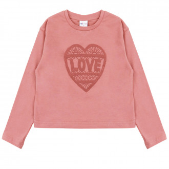 Детска леко скъсена блуза ''Love'' в корал