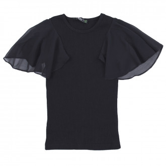 Детска лятна блуза с ръкави от тюл в черно 1