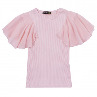 Детска лятна блуза с ръкави от тюл в розово 1
