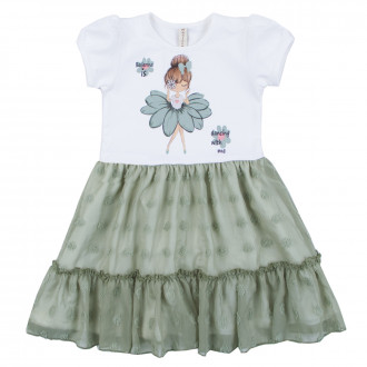 Детка лятна рокля "Ballerina" в бяло и зелено 1