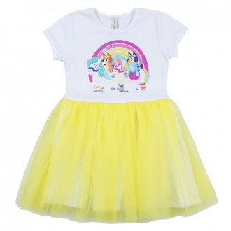 Детска лятна рокля "Rainbow" в бяло и жълто 1