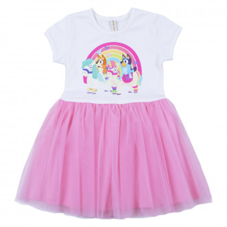 Детска лятна рокля "Rainbow" в бяло и розово 1