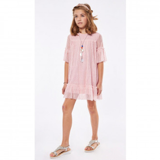 Детска лятна рокля с аксесоар в розово