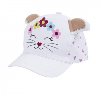 Детска шапка с ушички "Cute kitty" в бяло