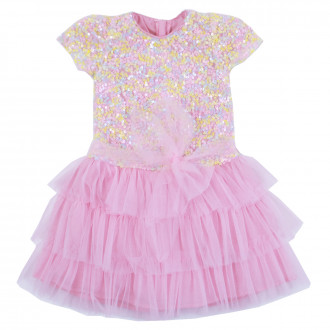 Детска официална рокля с пайети в розово 1