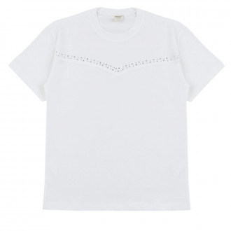 Детска овърсайз тениска с камъчета в екрю