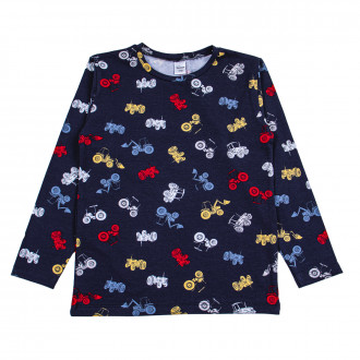 Памучна блуза за момчета "Tractors" в тъмносиньо