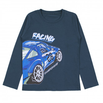 Детска памучна блуза "Racing" в гълъбово синьо 1