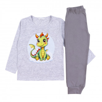 Детска памучна пижама "Happy dragon" в сиво 1