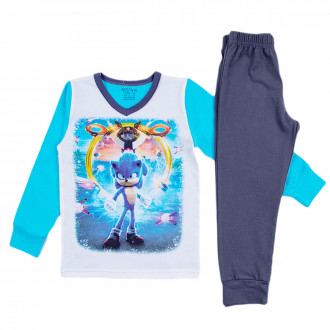 Памучна пижама с анимационен герой в синьо и сиво 1