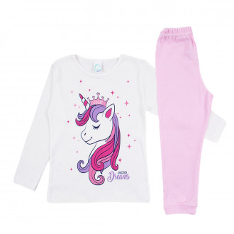 Детска памучна пижама за момичета "Great dreams" в розово 1
