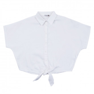 Детска памучна риза с връзки в бяло 1