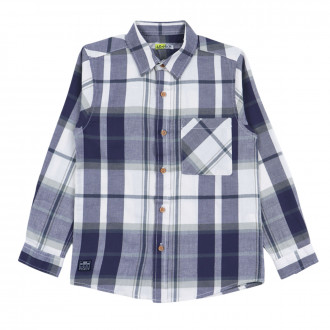 Детска памучна риза в синьо каре