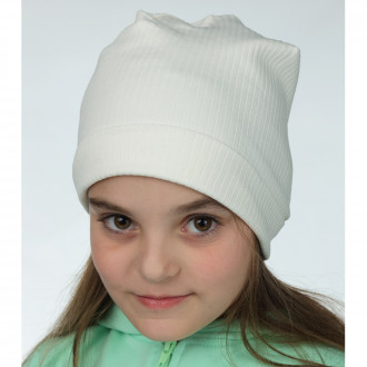 Детска шапка от памучен рипс в цвят екрю 1