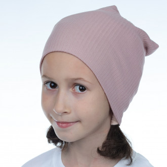 Детска шапка от памучен рипс в опушено розово 1