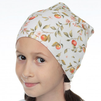 Детска памучна шапка в бежаво с щампиран десен 1