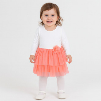 Детска празнична рокля "Кари" в бяло и праскова