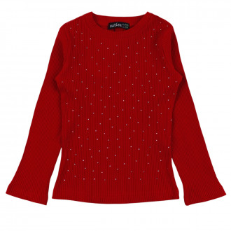 Детска рипсена блуза с камъчета в червено