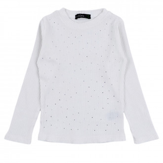 Детска рипсена блуза с камъчета в екрю