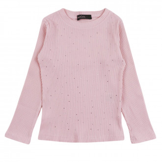 Детска рипсена блуза с камъчета в розово