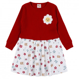 Детска рипсена рокля в червено и екрю