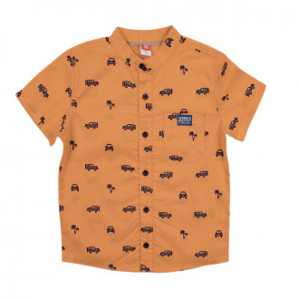Памучна риза с къс ръкав в оранжево 1