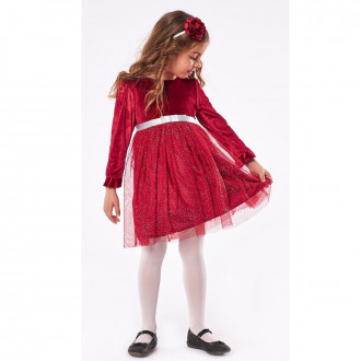 Детска рокля с аксесоар за коса в червено 1