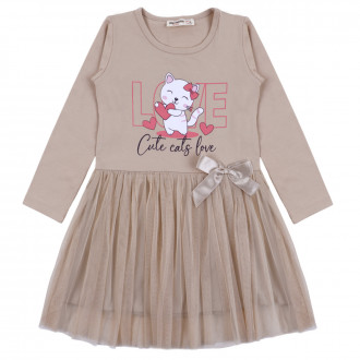 Детска рокля "Cute cats" в бежово